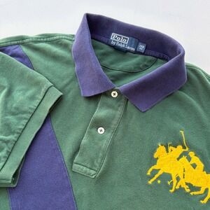 Polo Ralph Lauren Mens 2XB Green Navy Sash Triple Pony Polo Shirt Short Sleeve